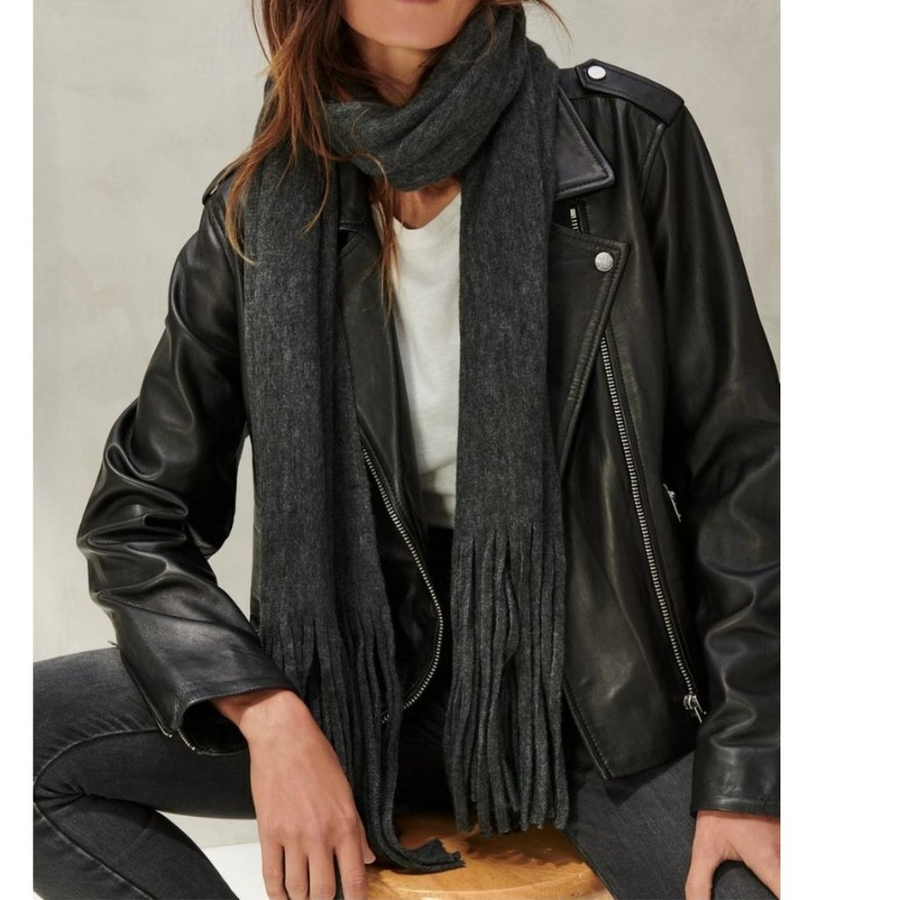 NWT Lucky Brand Solid Brushed Scarf gray fringe